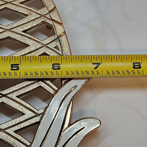 Vintage WM A Rogers Pineapple Trivet Brass Ivory Enamel and Gold Tone Japan 12" - Picture 6 of 8